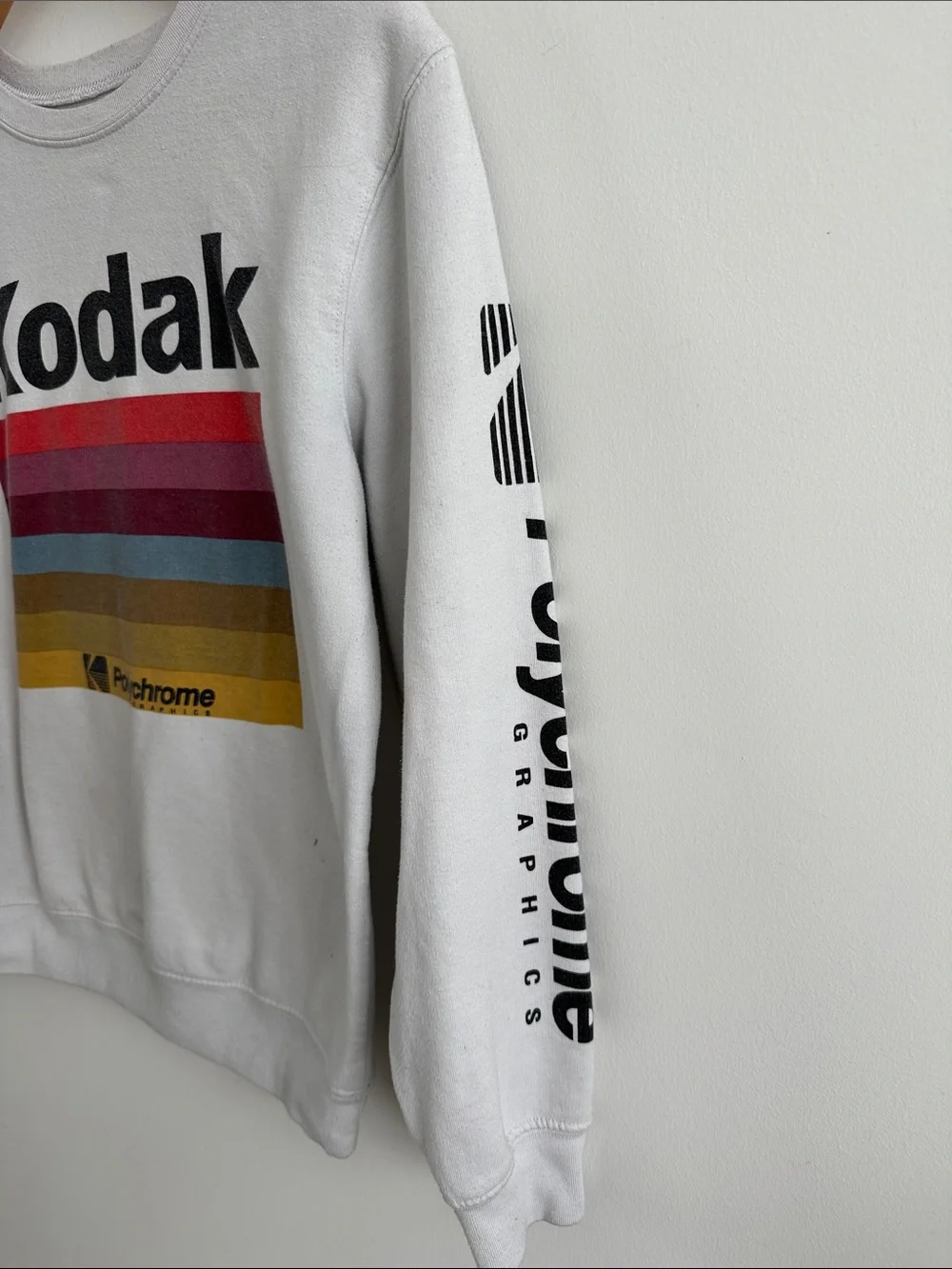 Kodak White Crewneck Sweatshirt with Multicolor Stripes